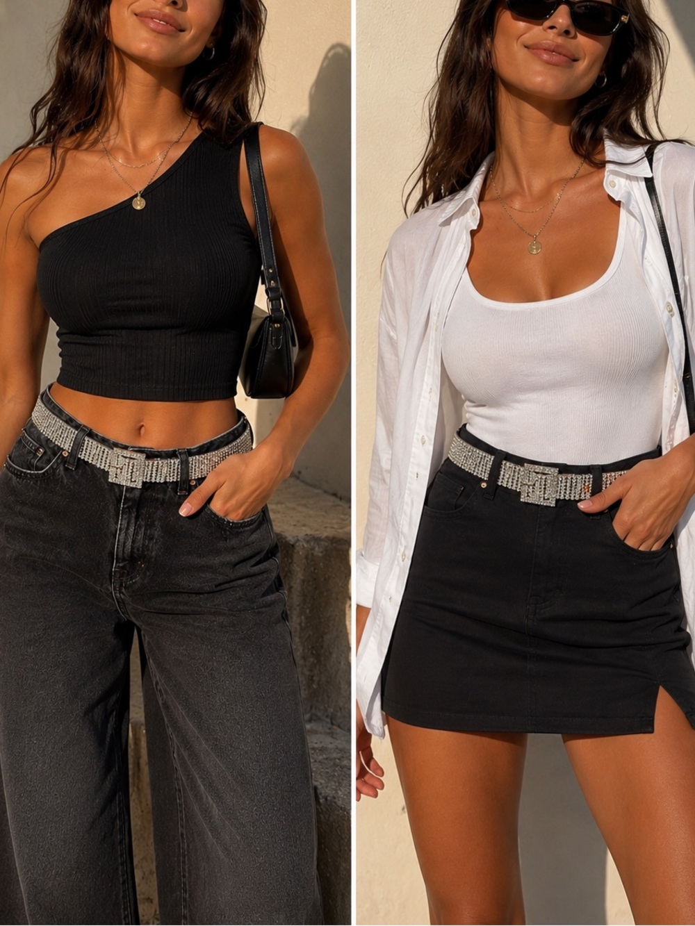 Guess Silver Crystal Rhinestone Waist Belt